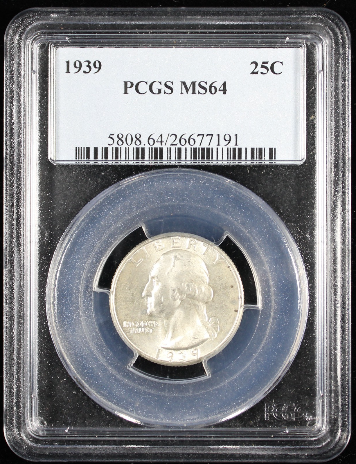 1939 Washington Silver Quarter 25c PCGS MS64