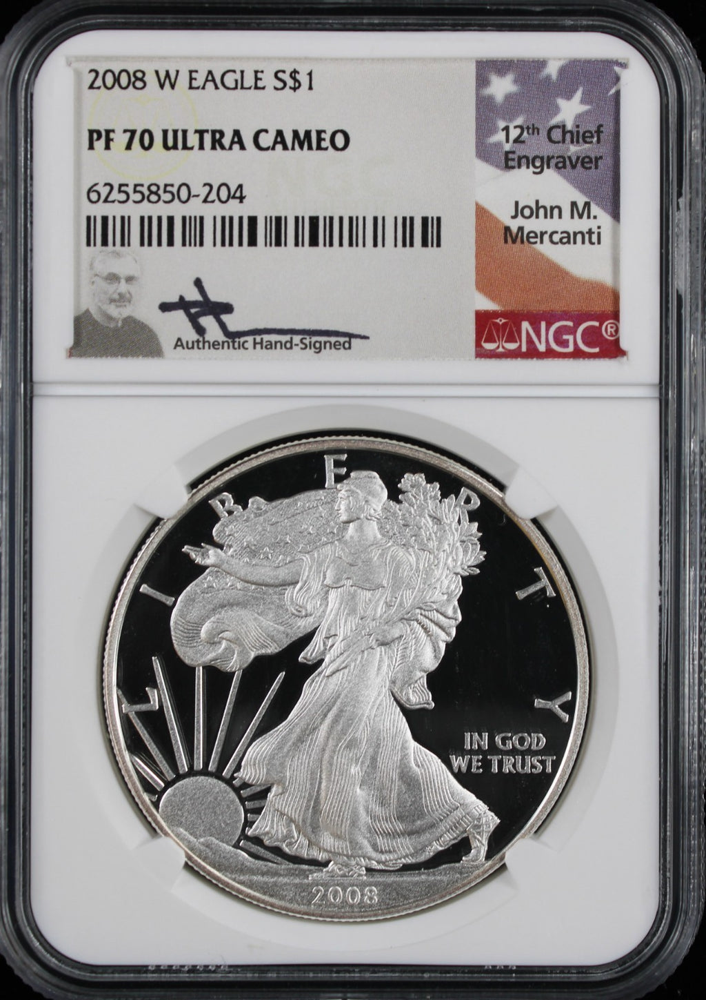 2008-W Silver Eagle NGC PR70UCAM Mercanti Signed