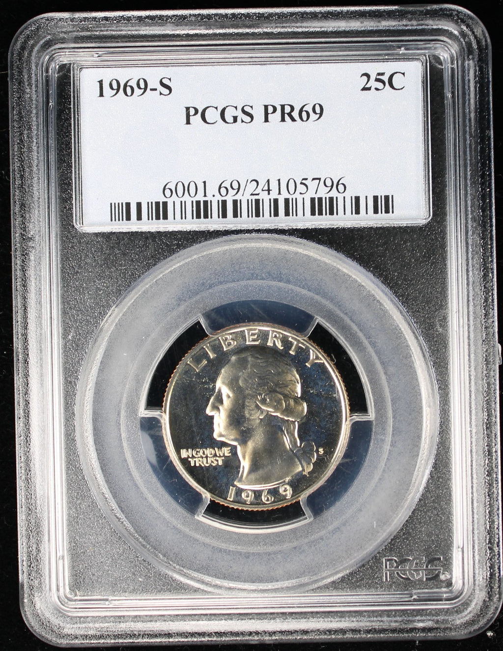 1969-S Proof Washington Quarter 25c PCGS PR69