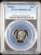 1998-S Proof Roosevelt Dime 10c PCGS PR69 DCAM Deep Cameo