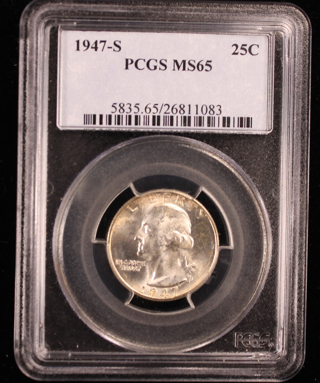 1947-S Washington Silver Quarter 25c PCGS MS65