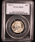 1947-S Washington Silver Quarter 25c PCGS MS65