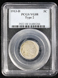 1913-D Buffalo Nickel 5c PCGS VG08 Type 2