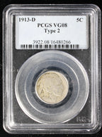 1913-D Buffalo Nickel 5c PCGS VG08 Type 2