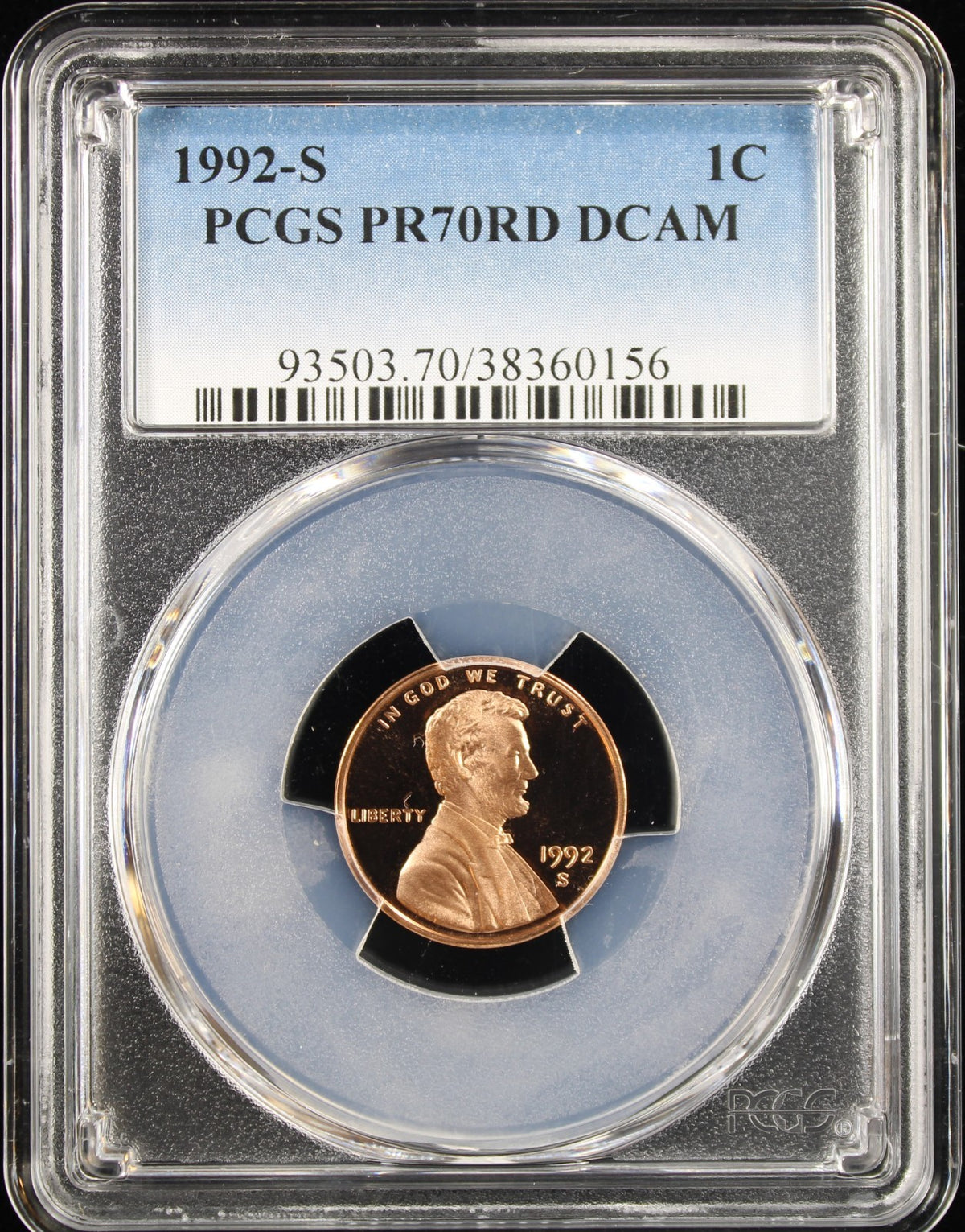 1992-S 1c PCGS PR70RD DCAM