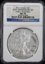 2011 Silver Eagle 25th Anniversary Set NGC PF/MS70