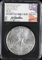 2021-W Silver Eagle NGC MS70 First Day of Issue Guadioso Signed Type 2