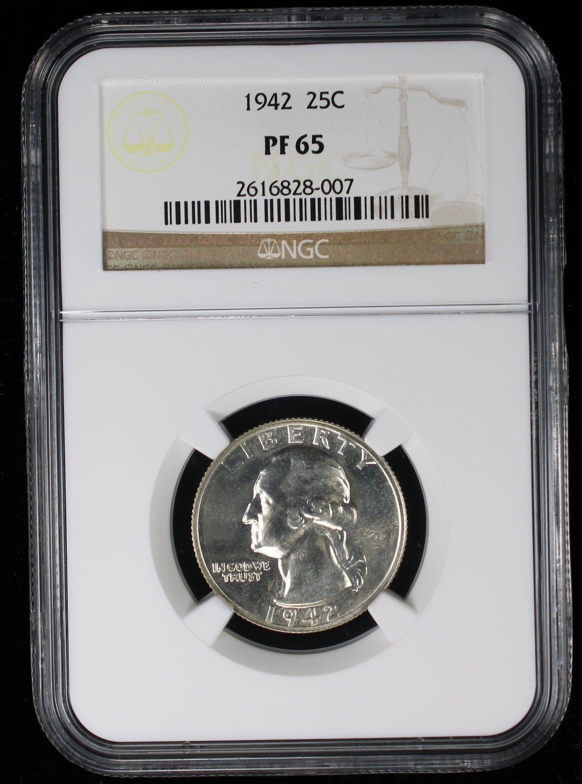 1942 Proof Washington Silver Quarter 25c NGC PF65