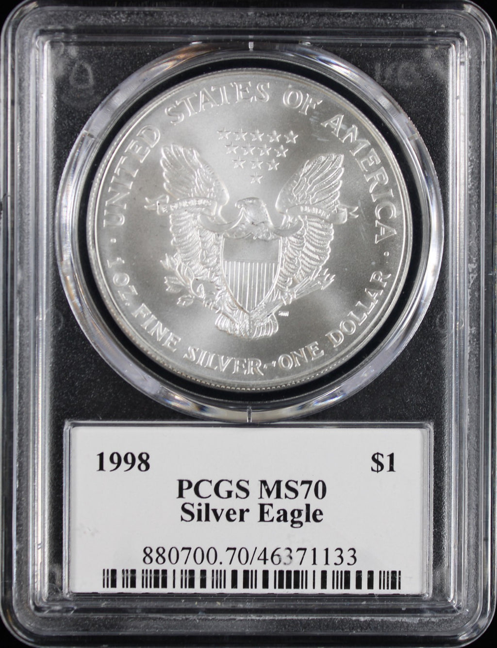 1998 Silver Eagle PCGS MS70 Mercanti Signed