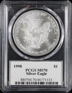 1998 Silver Eagle PCGS MS70 Mercanti Signed