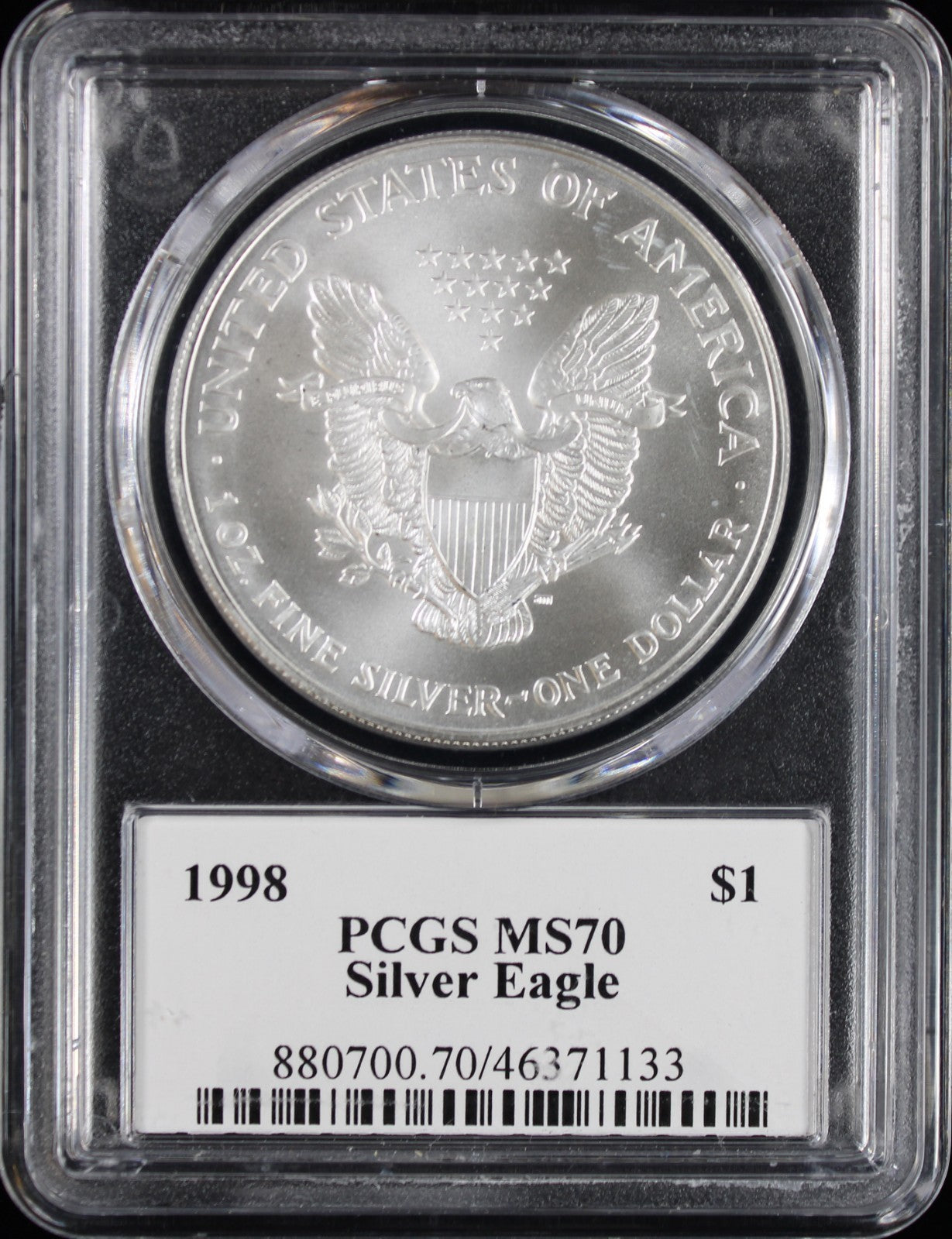 1998 Silver Eagle PCGS MS70 Mercanti Signed
