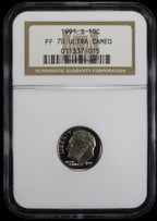 1991-S Proof Roosevelt Dime 10c NGC PF70 UCAM Ultra Cameo