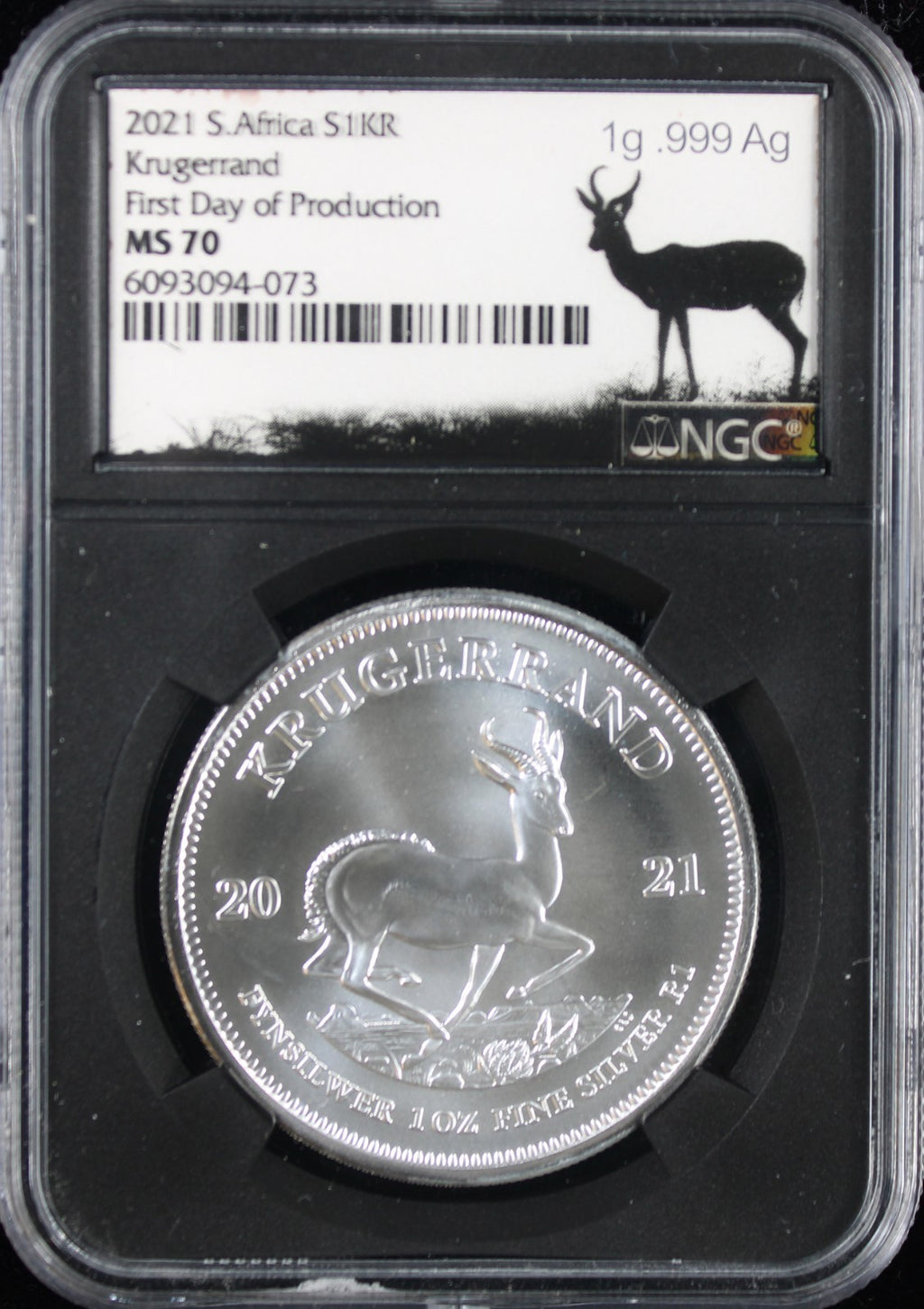2021 South Africa Silver 1 Krugerrand NGC First Day of Production MS70