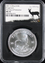2021 South Africa Silver 1 Krugerrand NGC First Day of Production MS70