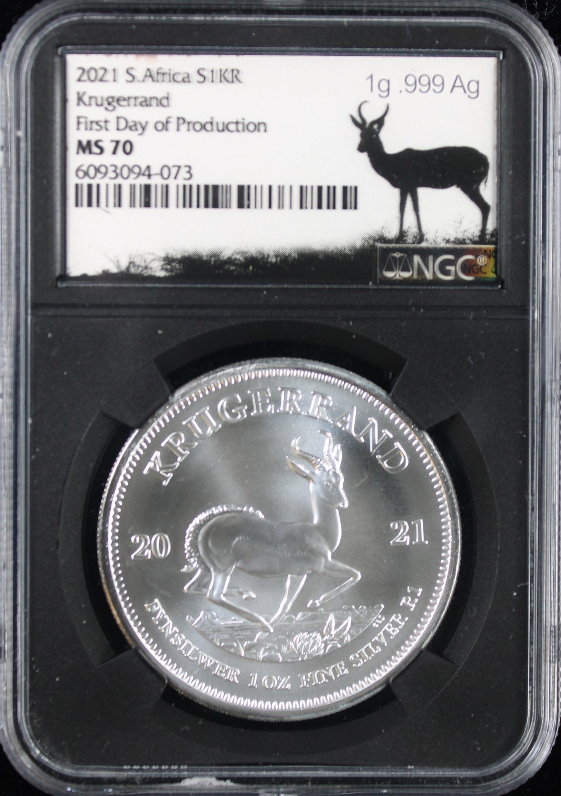 2021 South Africa Silver 1 Krugerrand NGC First Day of Production MS70