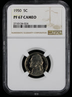 1950 Jefferson Proof Nickel 5c NGC PF67 Cameo