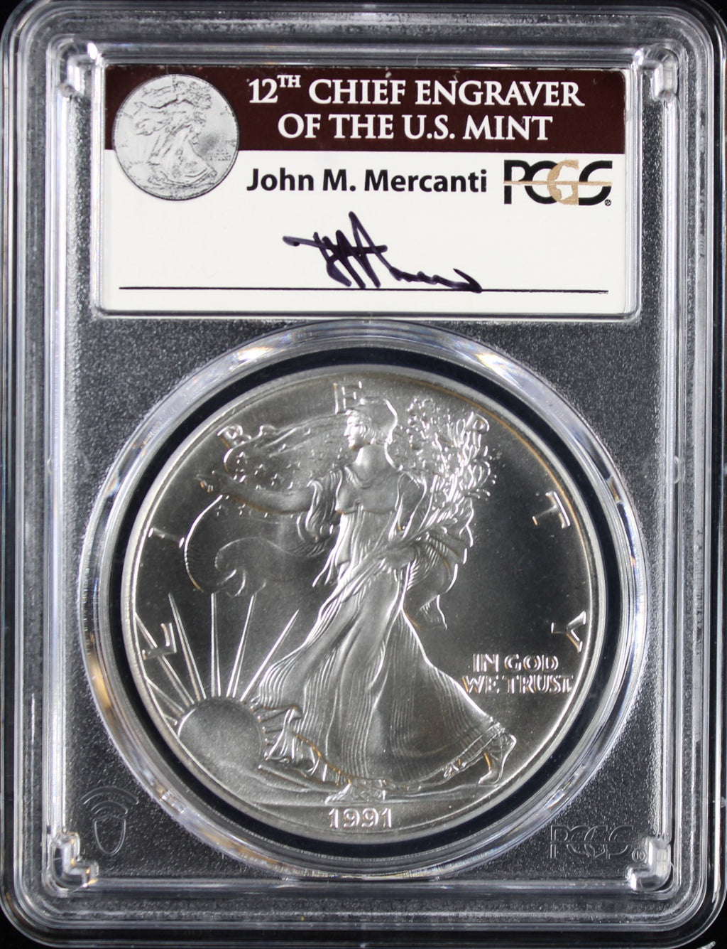 1991 Silver Eagle PCGS MS70 Mercanti Signed