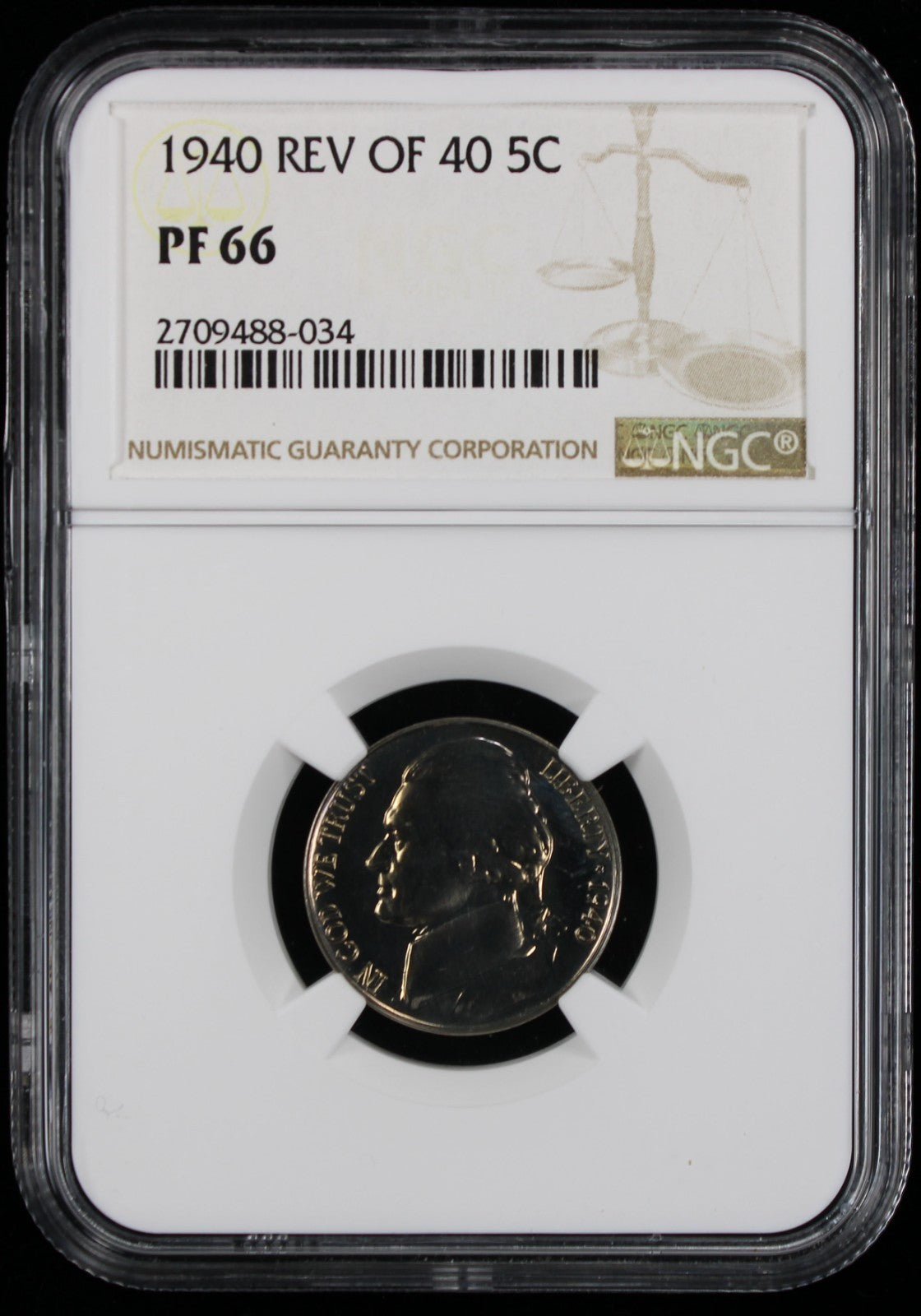 1940 Jefferson Proof Nickel Reverse of 1940 5c NGC PF66