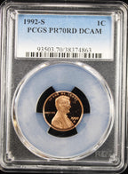 1992-S 1c PCGS PR70RD DCAM