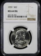 1959 Franklin Half Dollar 50c NGC MS64 FBL