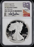 2023-S Silver Eagle NGC PR70UCAM Guadisoso Signed Advance Releases