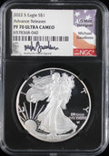 2022-S Silver Eagle NGC PF70UCAM Advance Releases Mercanti Signed
