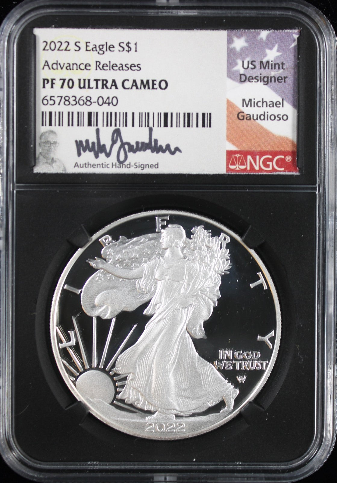 2022-S Silver Eagle NGC PF70UCAM Advance Releases Mercanti Signed