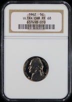 1962 Jefferson Proof Nickel 5c NGC PF68 Ultra Cameo