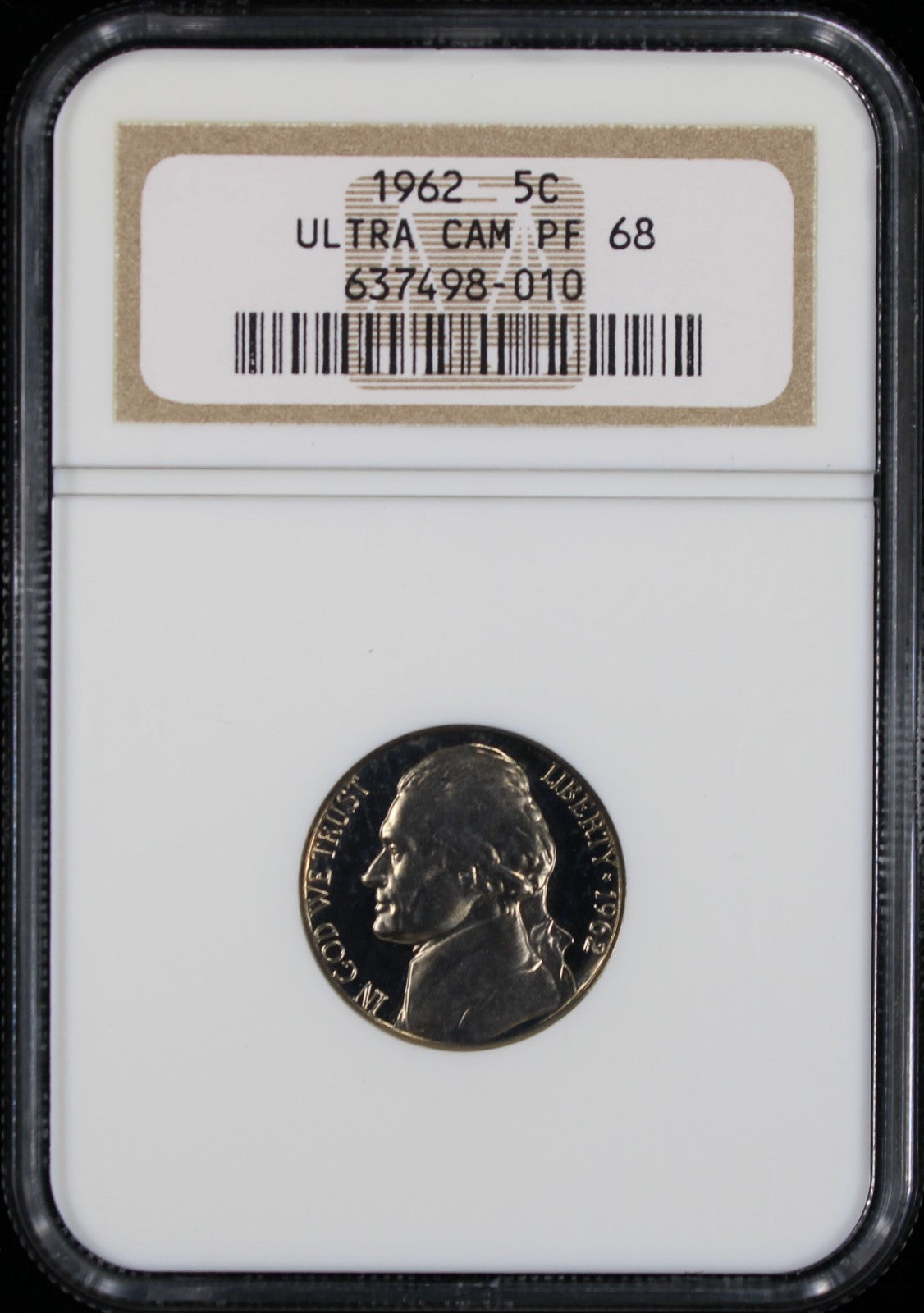 1962 Jefferson Proof Nickel 5c NGC PF68 Ultra Cameo