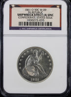 1861-O 50c W-09 Shipwreck Effect A SS Republic NGC UNC Confederate States Issue