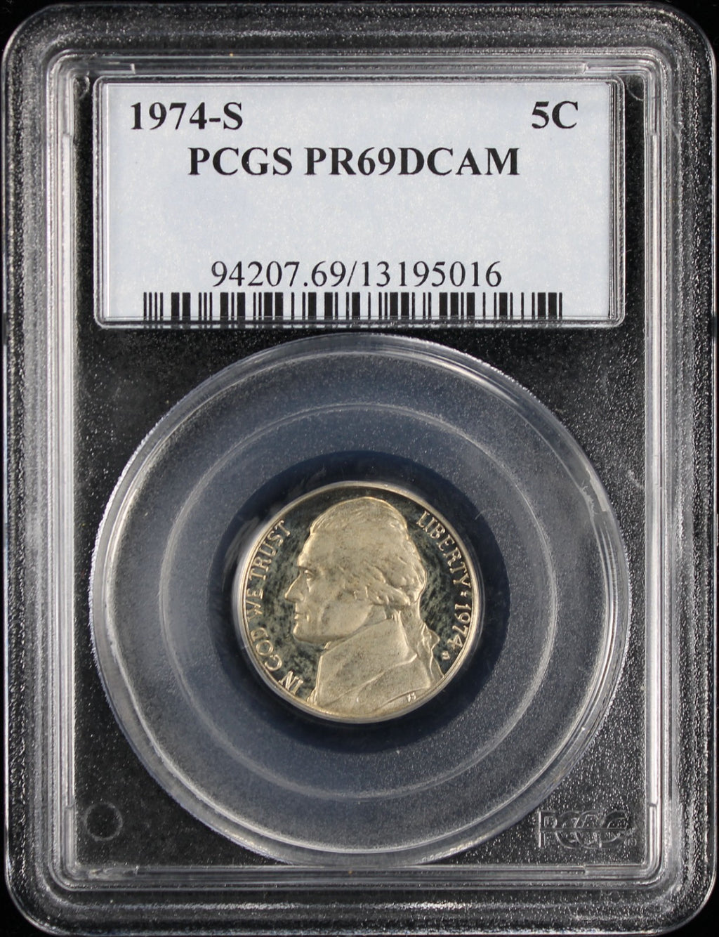 1974-S Jefferson Proof Nickel 5c PCGS PR69 DCAM Deep Cameo
