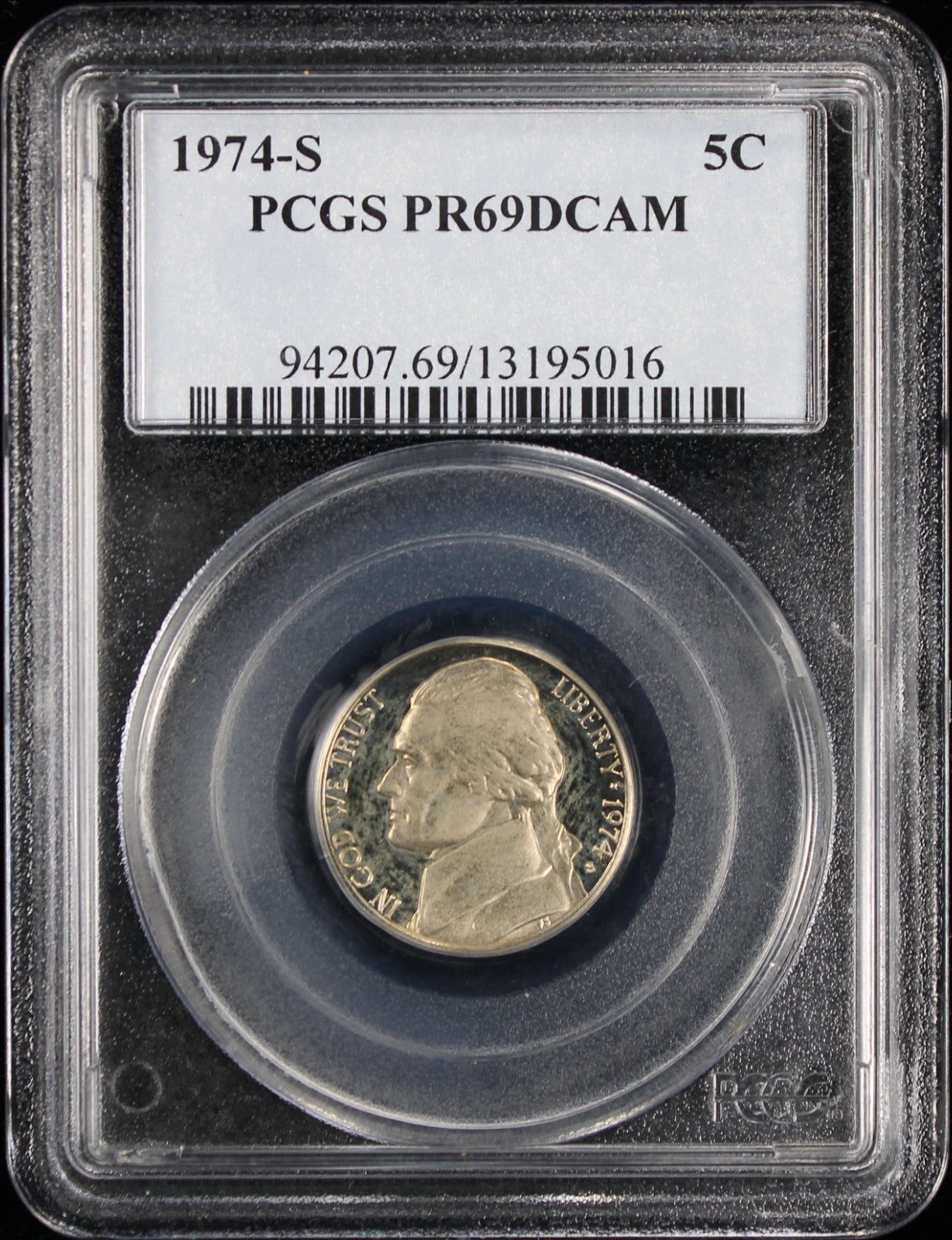 1974-S Jefferson Proof Nickel 5c PCGS PR69 DCAM Deep Cameo