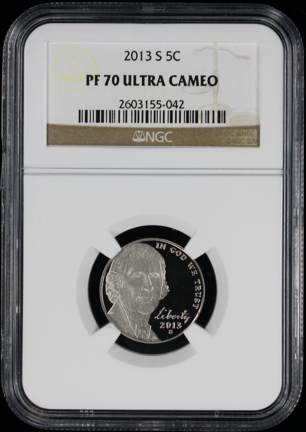 2013-S Jefferson Nickel 5c NGC PF70 Ultra Cameo