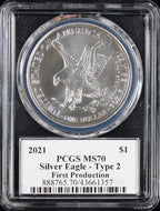 2021 Silver Eagle PCGS MS70 Damstra Signed Type 2