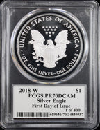2018-W Silver Eagle PCGS PR70DCAM First Day of Issue Mercanti Signed