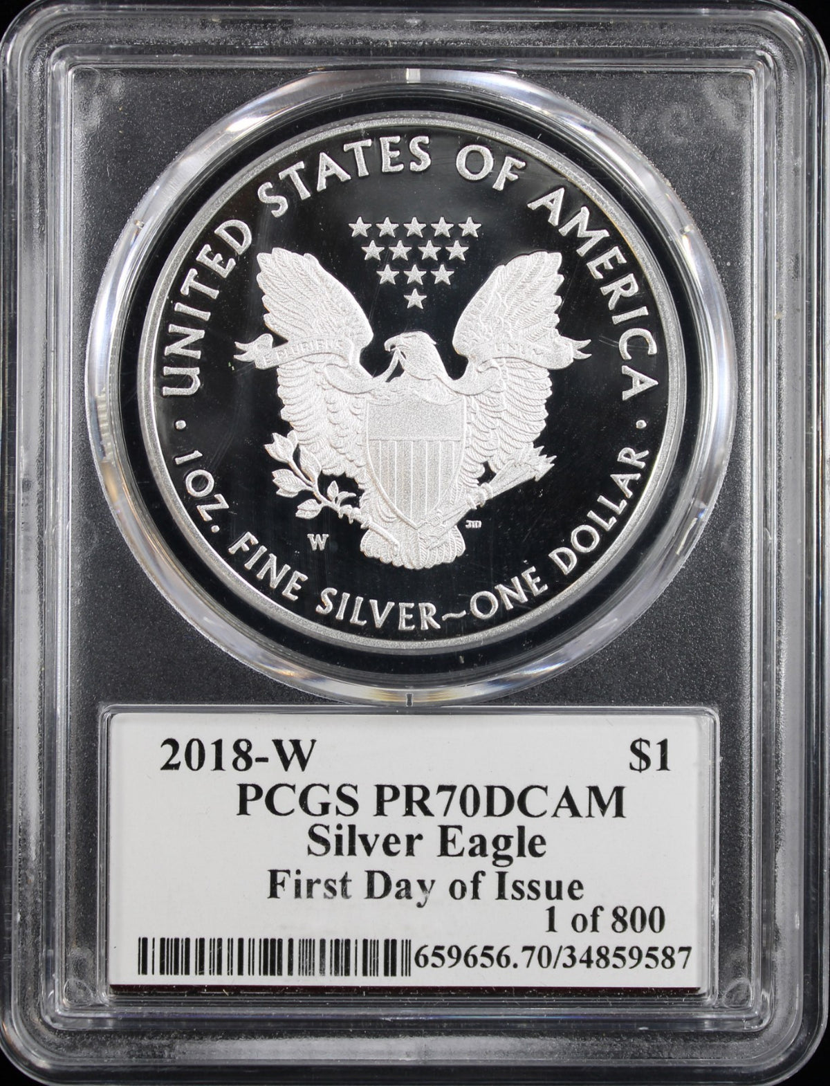 2018-W Silver Eagle PCGS PR70DCAM First Day of Issue Mercanti Signed