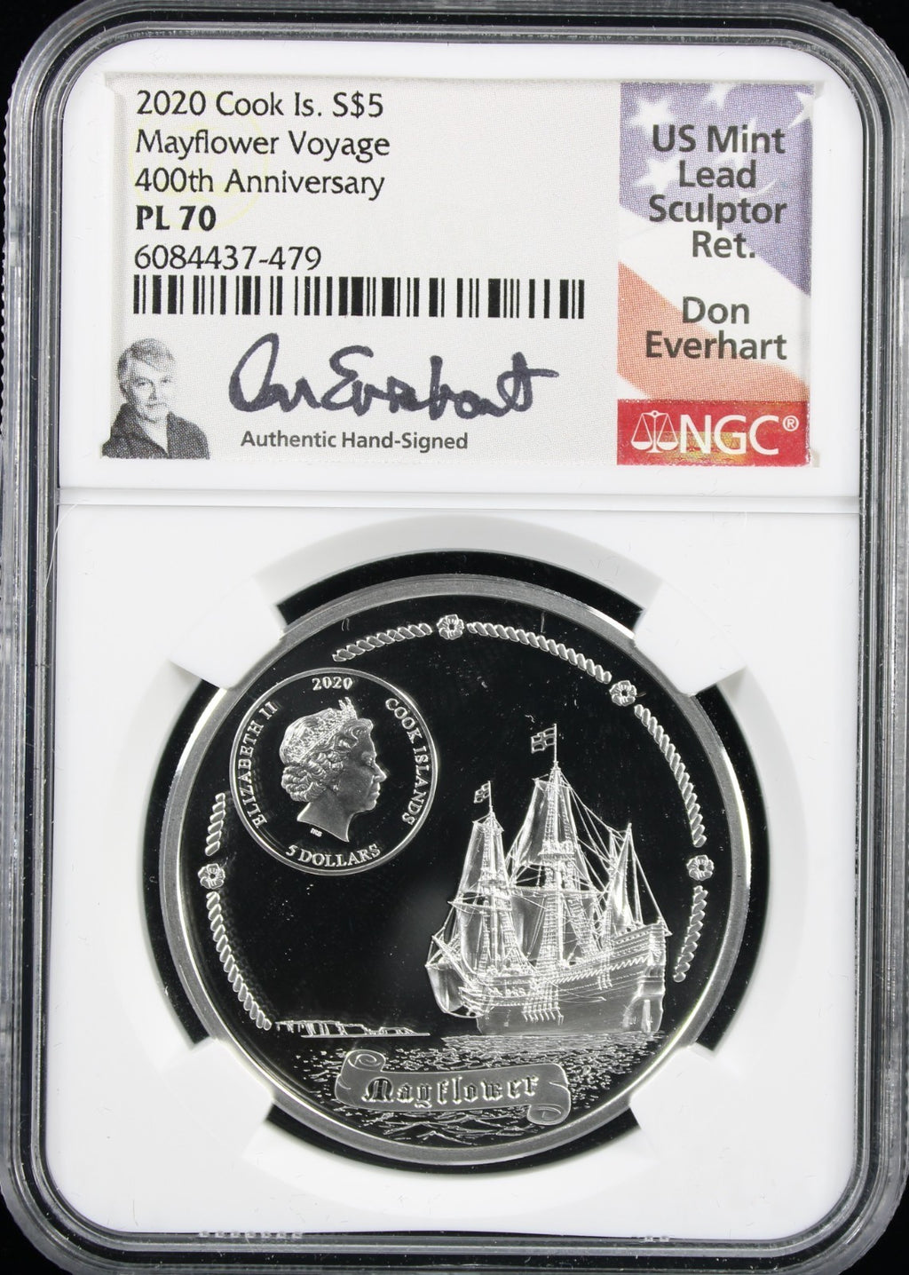 2020 Cook Island Silver $5 Mayflower Voyage 400th Anniversary PL70 NGC Everhart