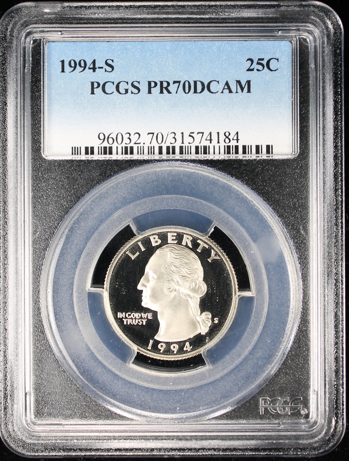 1994-S Proof Washington Quarter 25c PCGS PR70 DCAM Deep Cameo