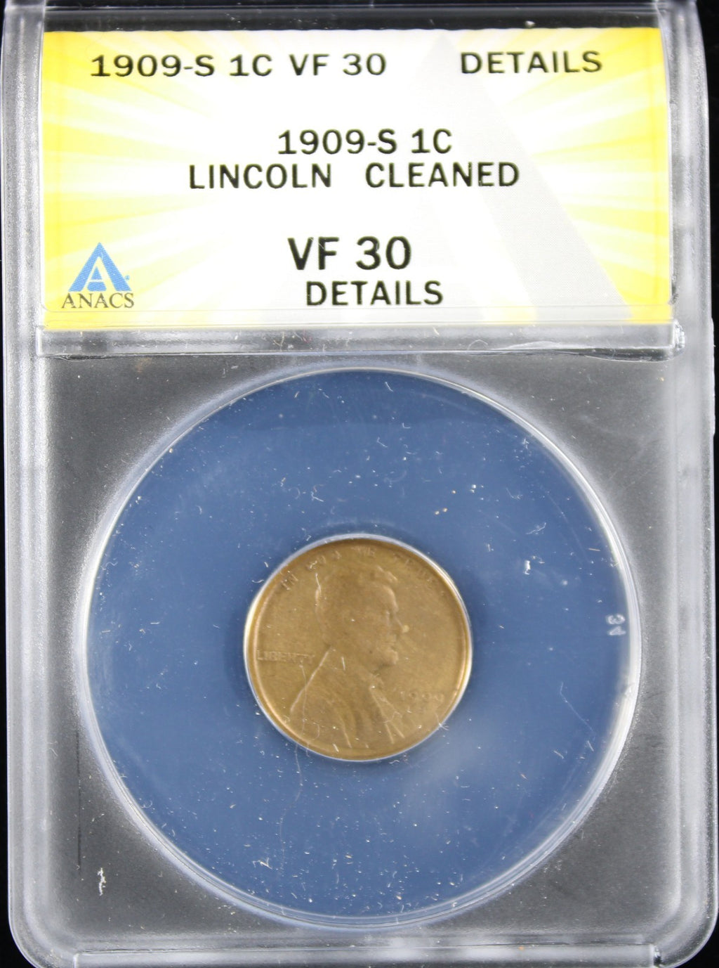 1909-S Lincoln Cent 1c ANACS VF30 Details