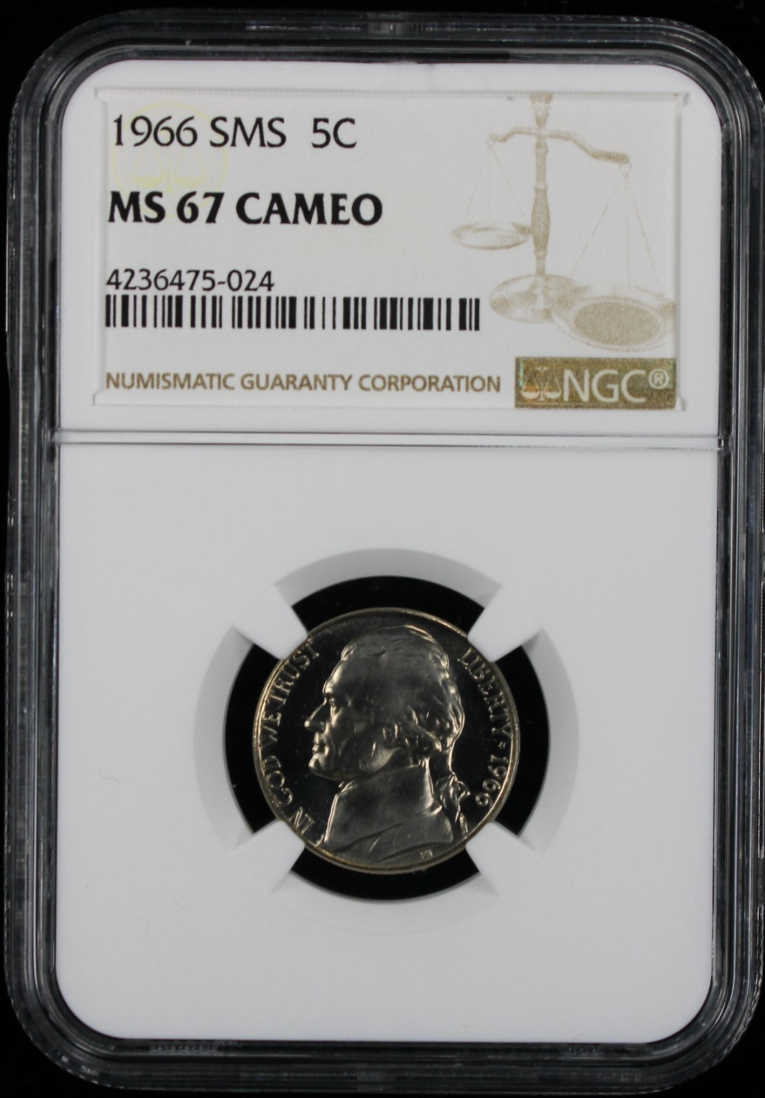 1966 Jefferson Nickel 5c NGC MS67 Cameo SMS Special Mint Set