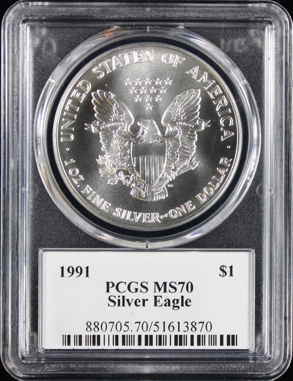 1991 Silver Eagle PCGS MS70 Mercanti Signed