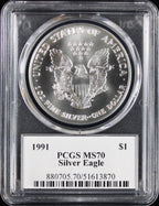 1991 Silver Eagle PCGS MS70 Mercanti Signed