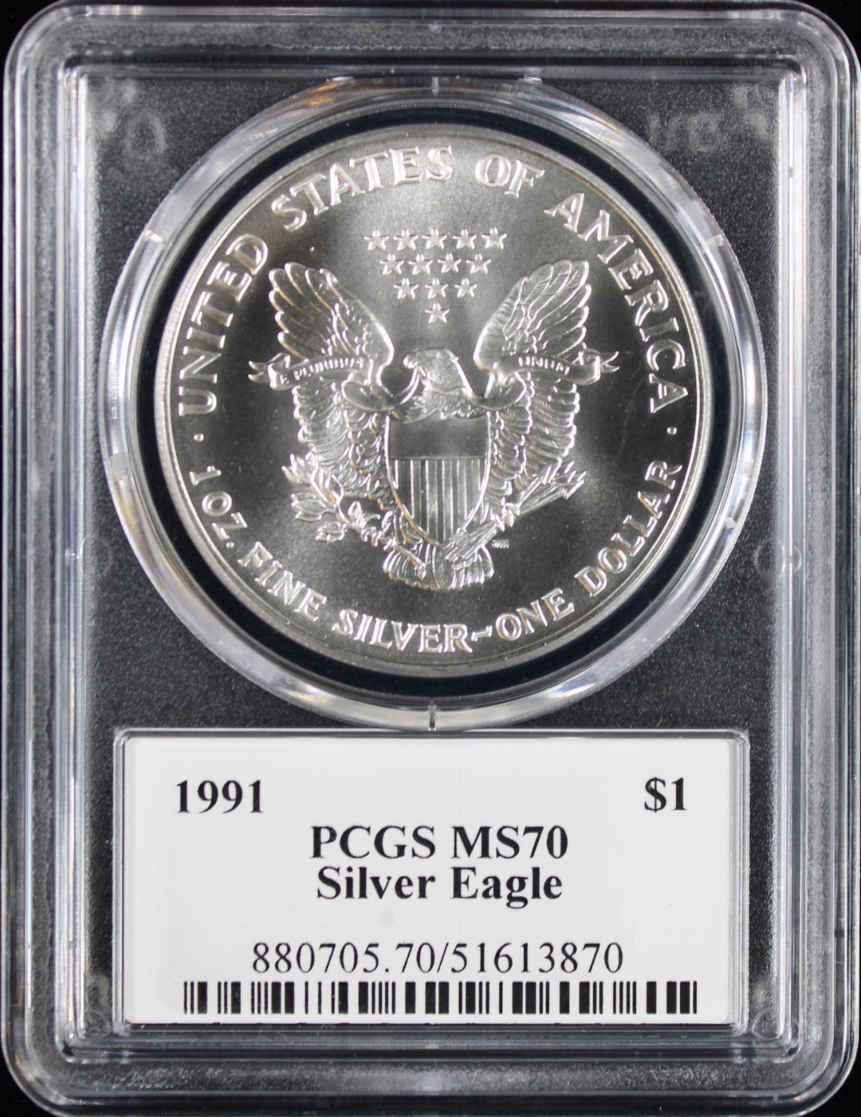 1991 Silver Eagle PCGS MS70 Mercanti Signed