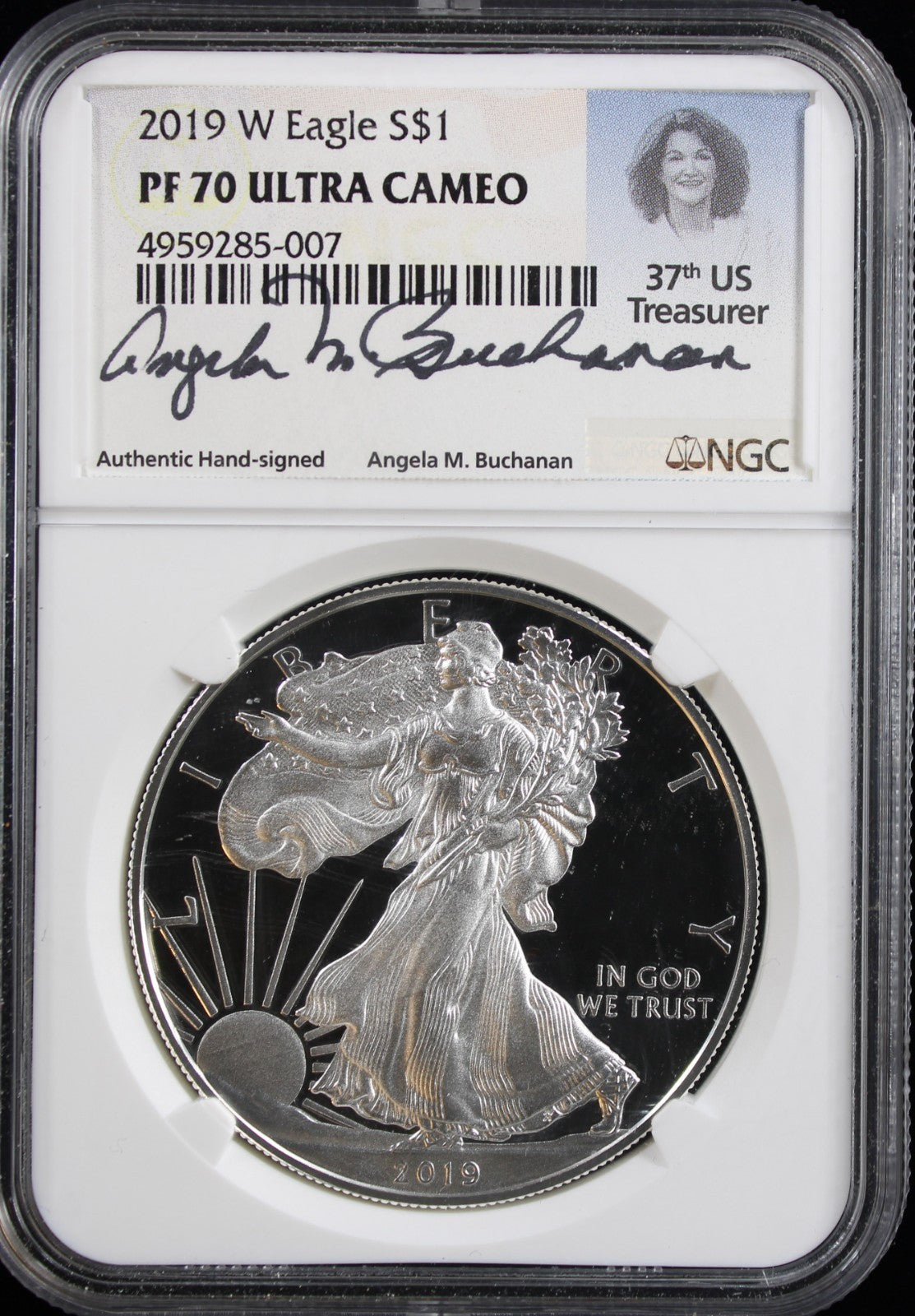 2019-W Silver Eagle PF70 Ultra Cameo NGC Buchanan Signed
