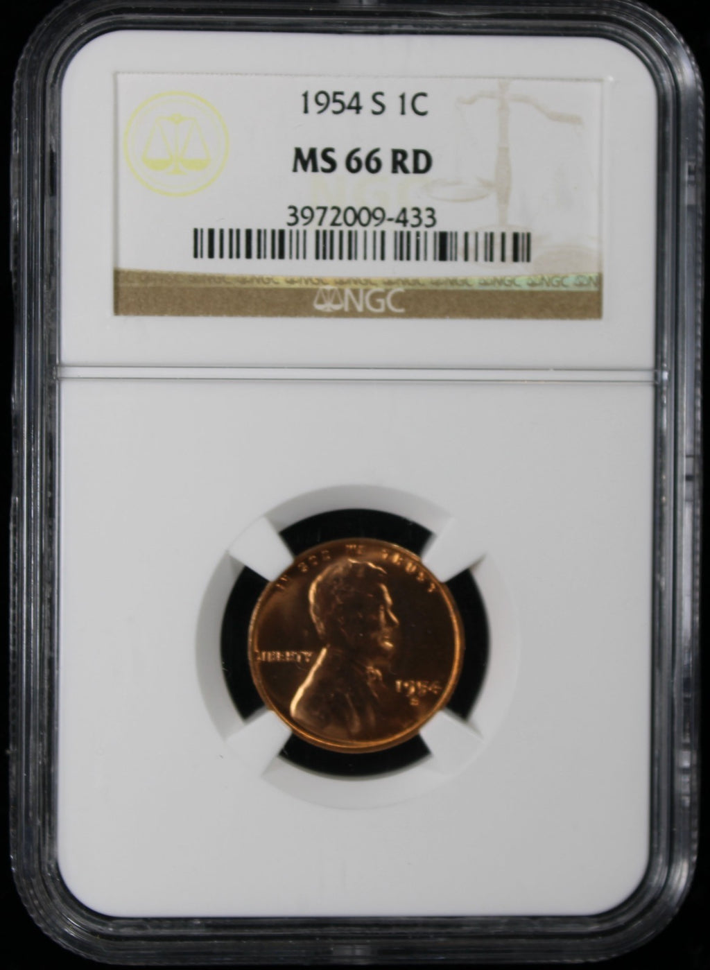 1954-S Wheat Lincoln Cent 1c NGC MS66 RD