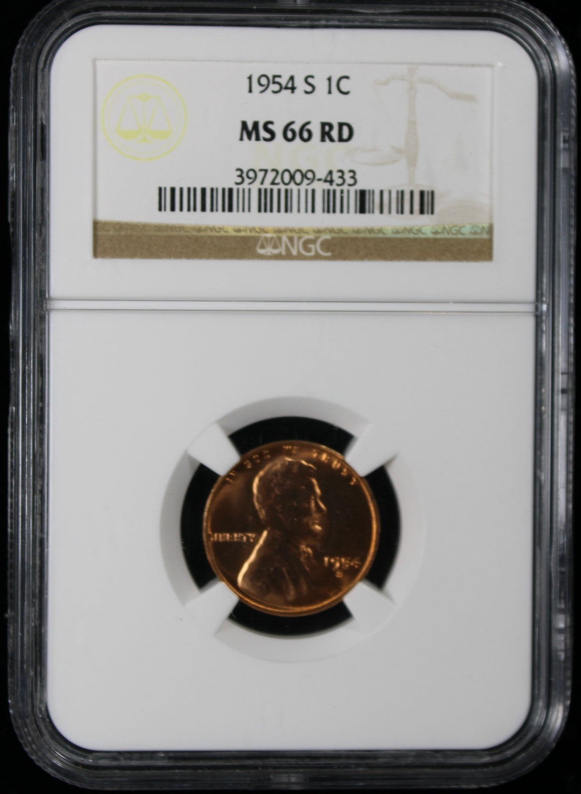 1954-S Wheat Lincoln Cent 1c NGC MS66 RD