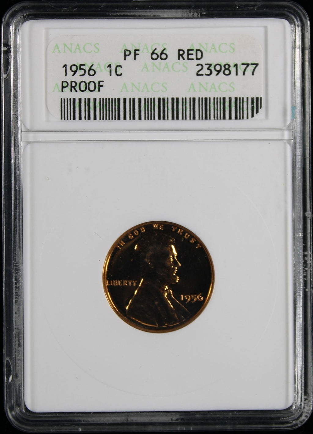 1956 Proof Wheat Lincoln Cent 1c ANACS PF66 Red