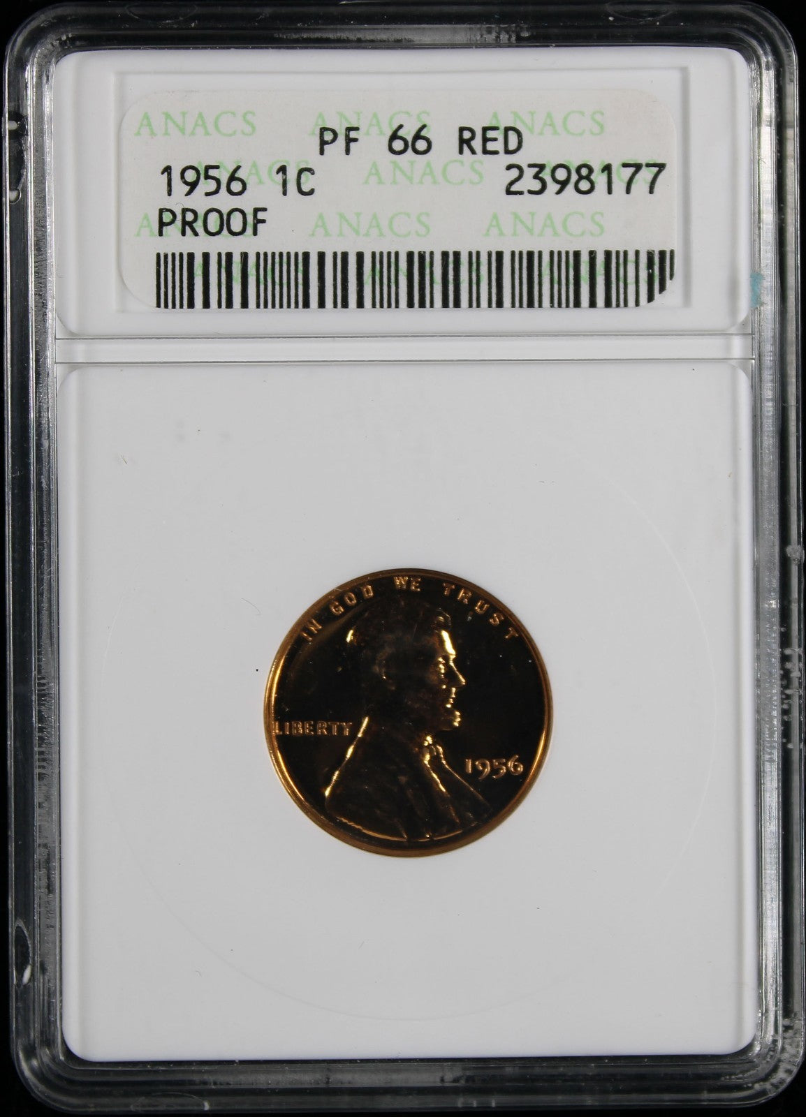1956 Proof Wheat Lincoln Cent 1c ANACS PF66 Red