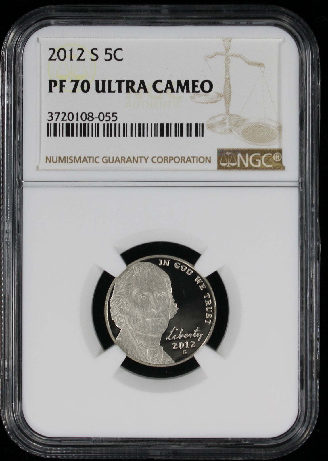 2012-S Jefferson Nickel 5c NGC PR70 Ultra Cameo