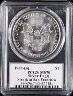 1987-S Silver Eagle PCGS MS70 Mercanti Signed